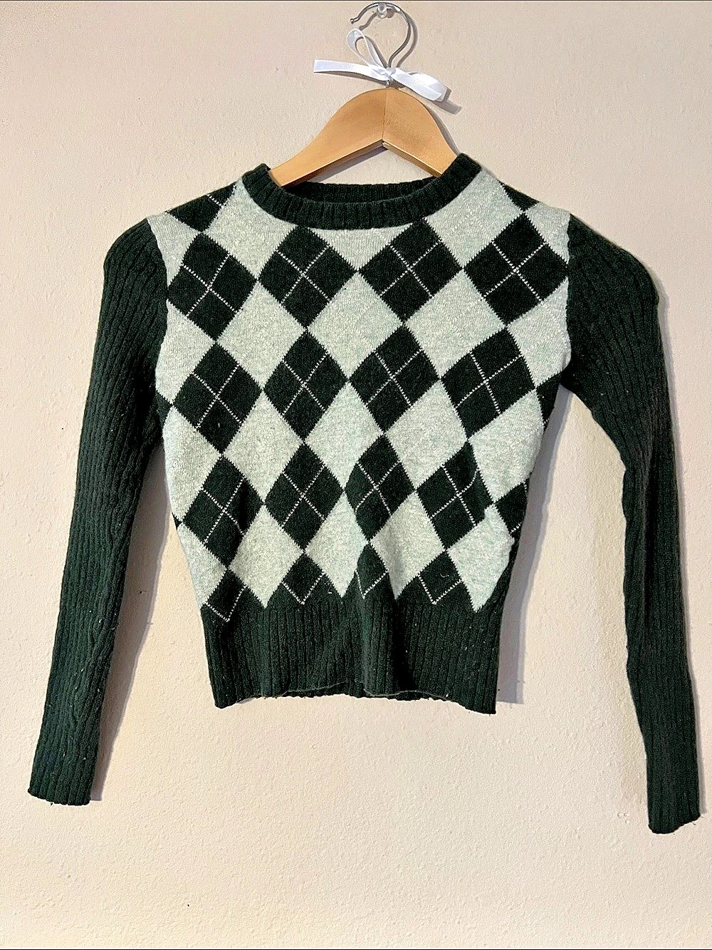 American Eagle Outfitters Argyle Crewneck Sweater Green XS